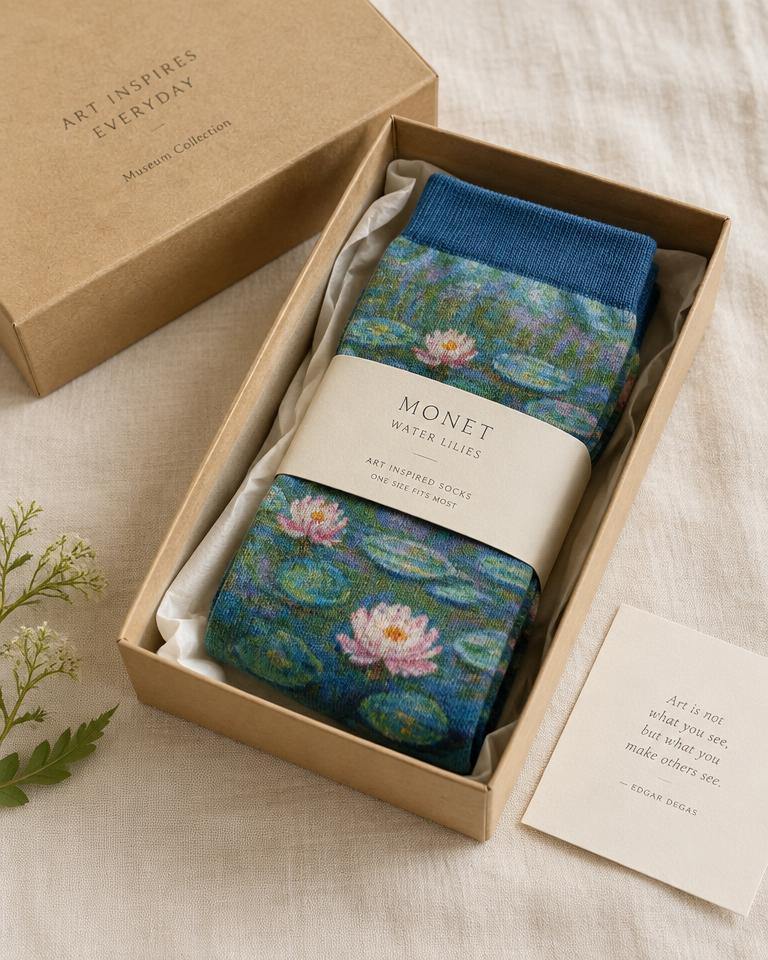 Atelier Monet Museum Sock in a recycled carton gift box